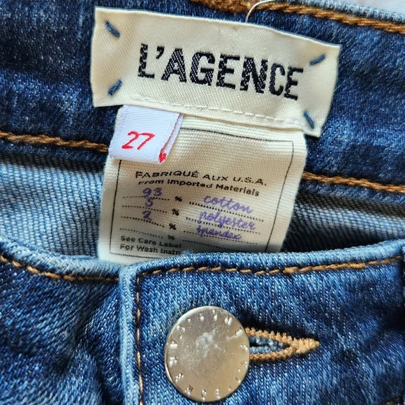 NWT L'Agence "High Line Skinny" Jeans Classic Vintage Stripe Destruct Blue 27 - Picture 9 of 14